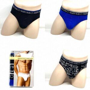 💖MEGA SALE💖Calvin Klein 3 Pack NP24200432 Cotton Stretch Black Blue Brief Hip